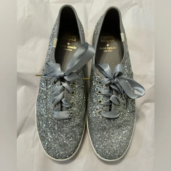 Keds X Kate New York Silver Glitter Champion Sneakers, Size 8.5 - Picture 3 of 10